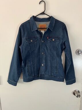 Levi's Blue Denim Jacket with Tan Leather Patch